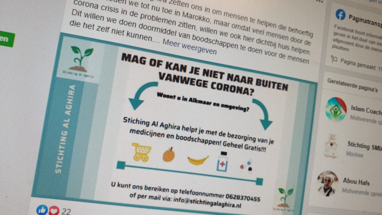 Al Aghira in actie voor hulpbehoevenden in regio Alkmaar: “Boodschappen halen, maar bijvoorbeeld ook medicijnen”